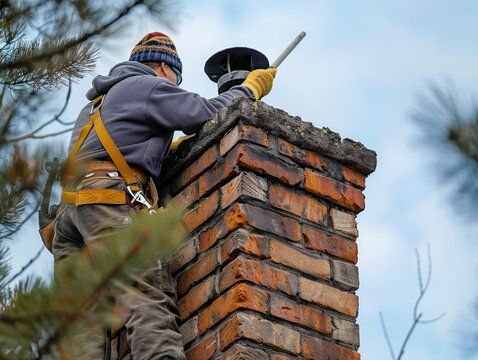 Technician evaluating an antique brick stack and its cap